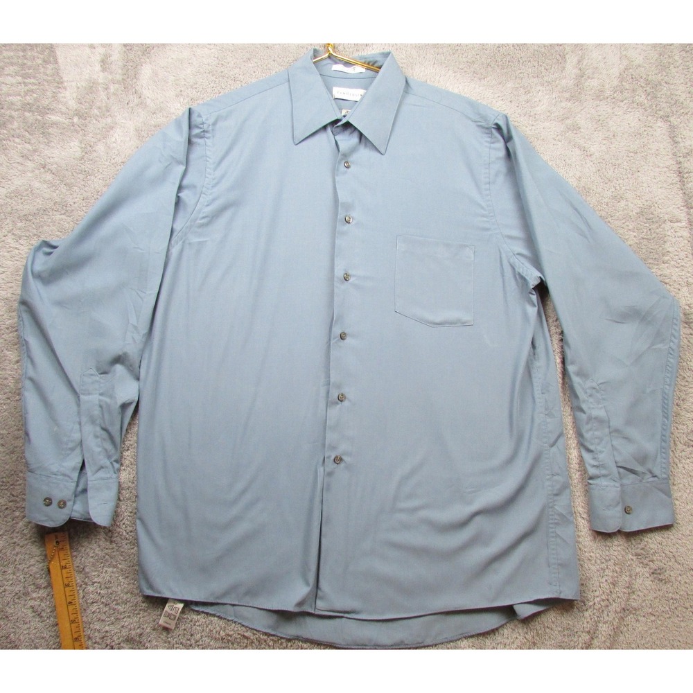 Van Heusen Dress Shirt Mens Large 16.5 34/35 Blue Super Silk Long Sleeve Classic